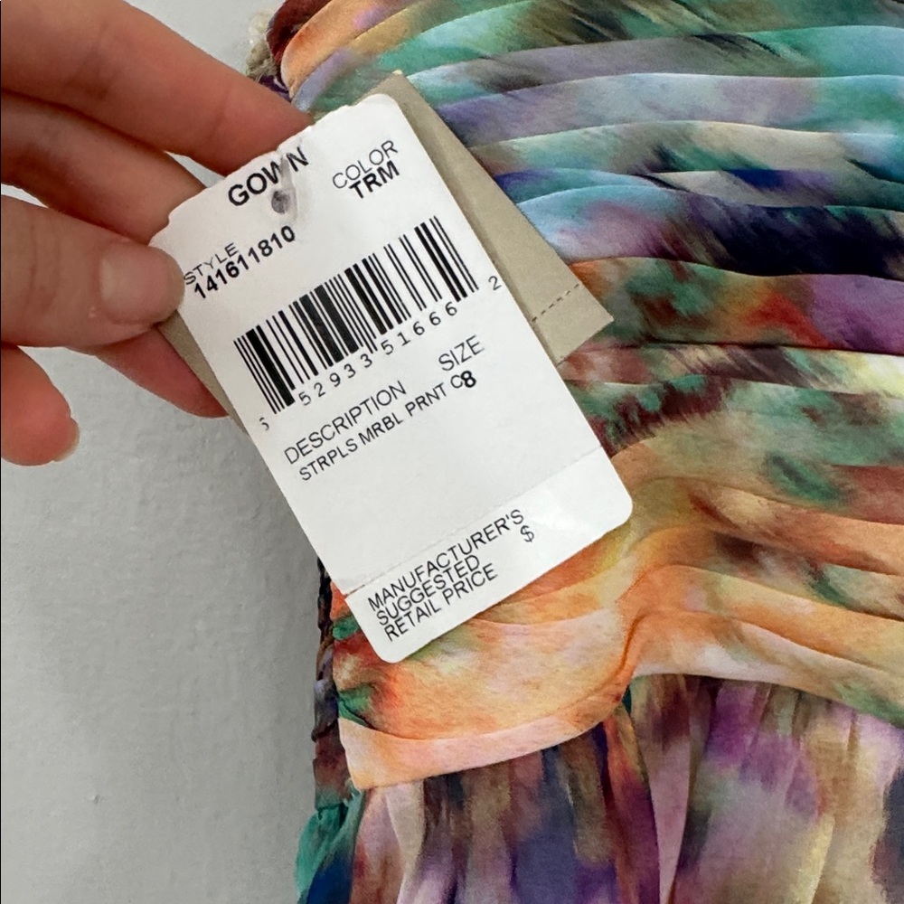 NWT Aidan Mattox Strapless Floral Watercolor chiffon formal Maxi Dress wedding - Picture 7 of 9